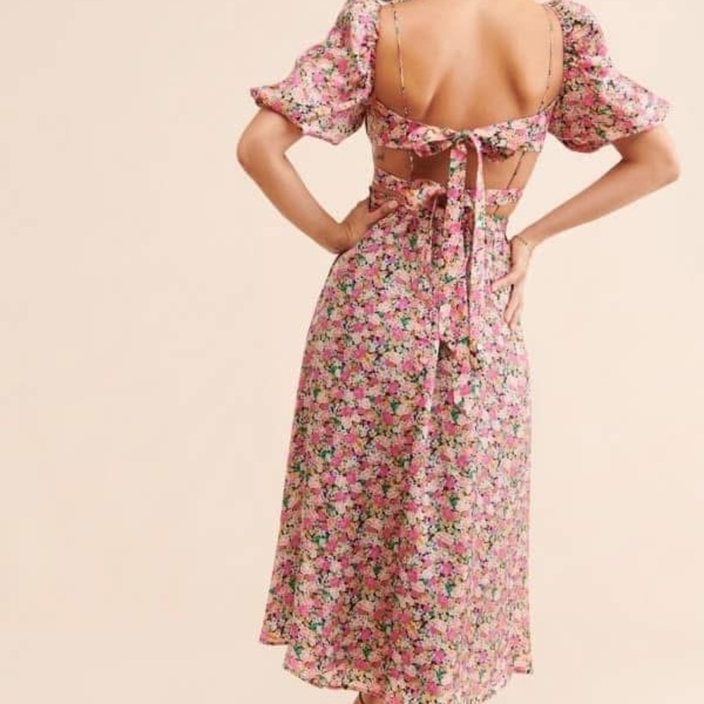 For Love and Lemon - Floral Pink Midi Dress - Picture 6 of 12